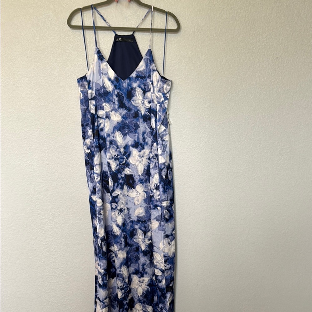 Leslie Fay Floral Blue and White Maxi Dress - Size Large